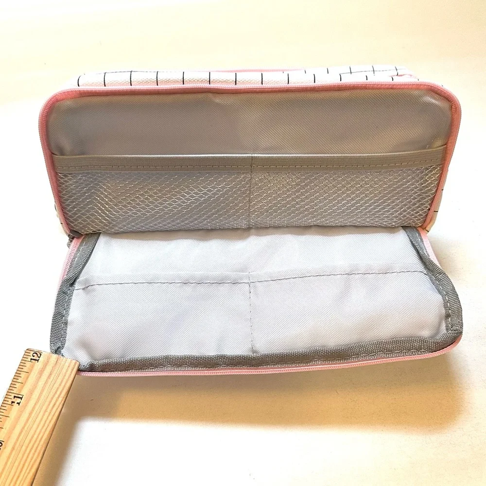 Large Spacious Pencil Case Pouch Organizer Plaid School Office
